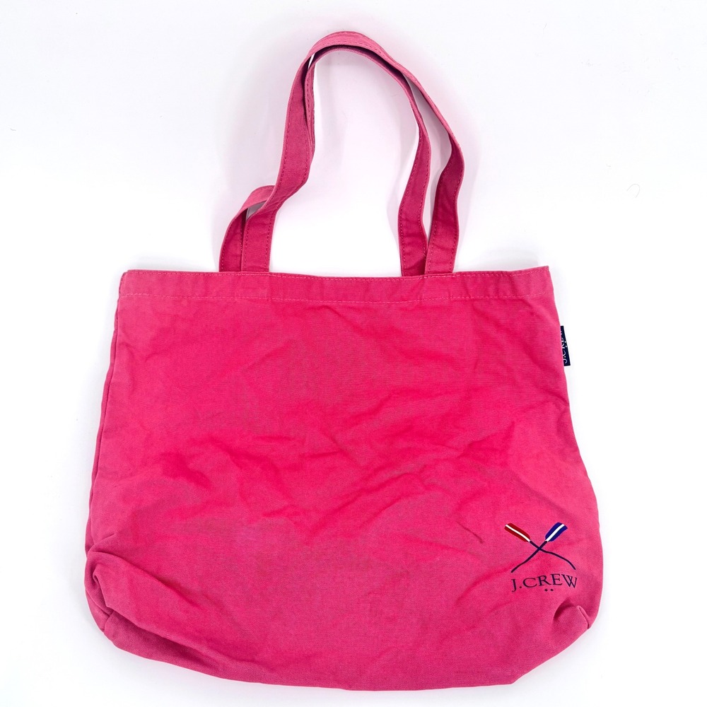 J. Crew Pink Canvas Tote Bag Beach Travel Everyday Casual‎ Nautical Logo
